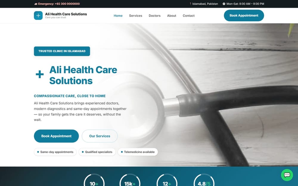 Ali Health Care Solutions clinic homepage