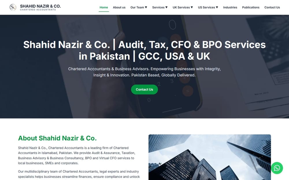 Shahid Nazir and Co chartered accountants homepage