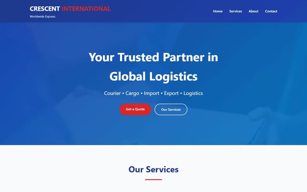 Crescent International worldwide express courier homepage