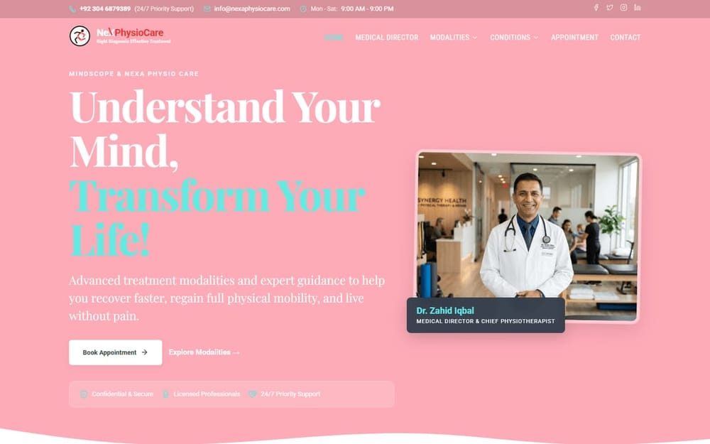 Nexa Physio Care physiotherapy homepage