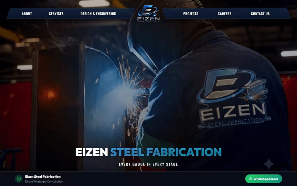 Eizen Steel Fabrication homepage for steel, metal and glass work in Dubai