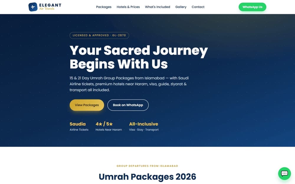Elegant Air Travels Umrah package homepage