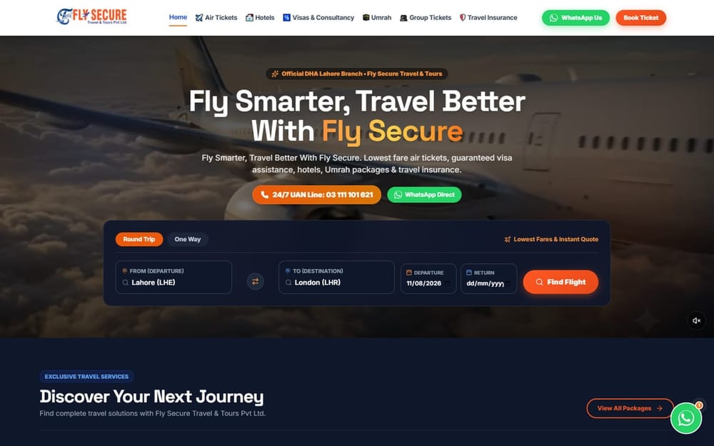 Fly Secure Travel and Tours homepage