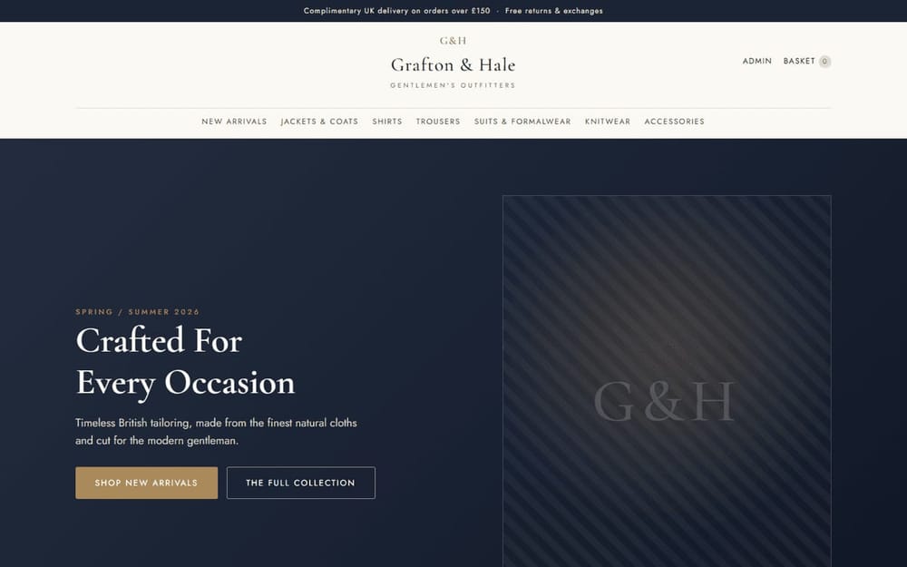 Grafton and Hale gentlemens outfitters homepage