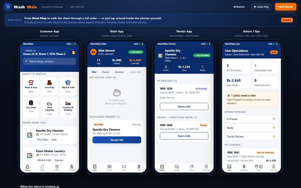 WashWala laundry marketplace prototype homepage