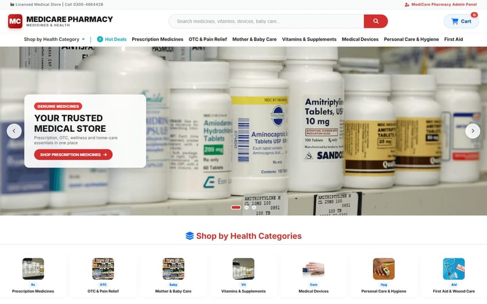 MediCare Pharmacy online medicine store homepage
