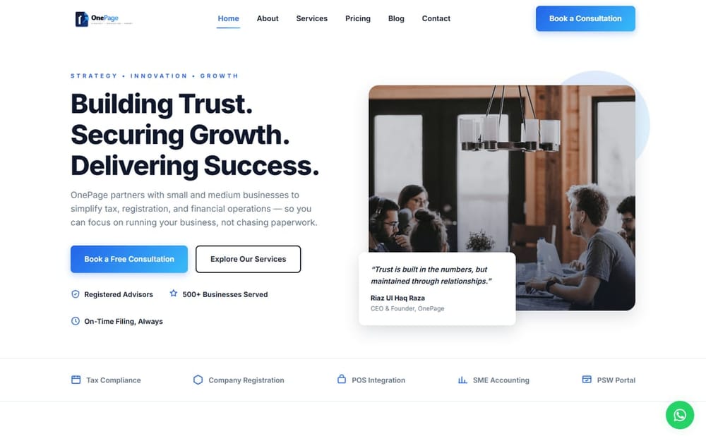 OnePage business advisory single page site