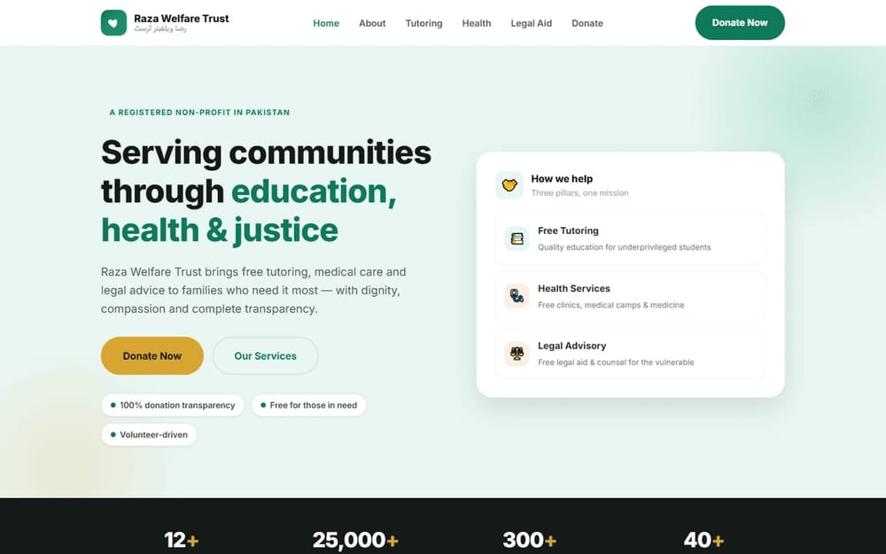 Raza Welfare Trust charity homepage