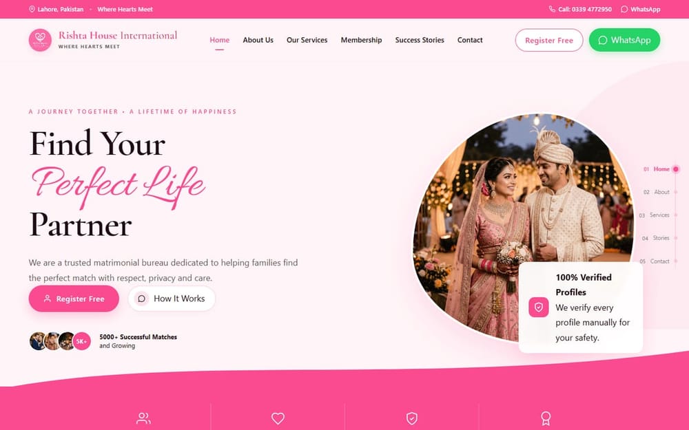 Rishta House International matchmaking service homepage