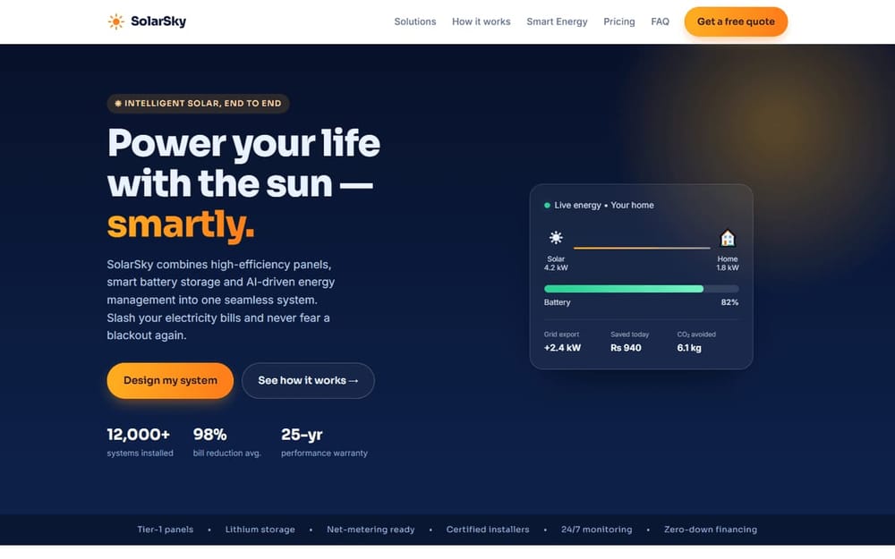 SolarSky solar energy systems homepage