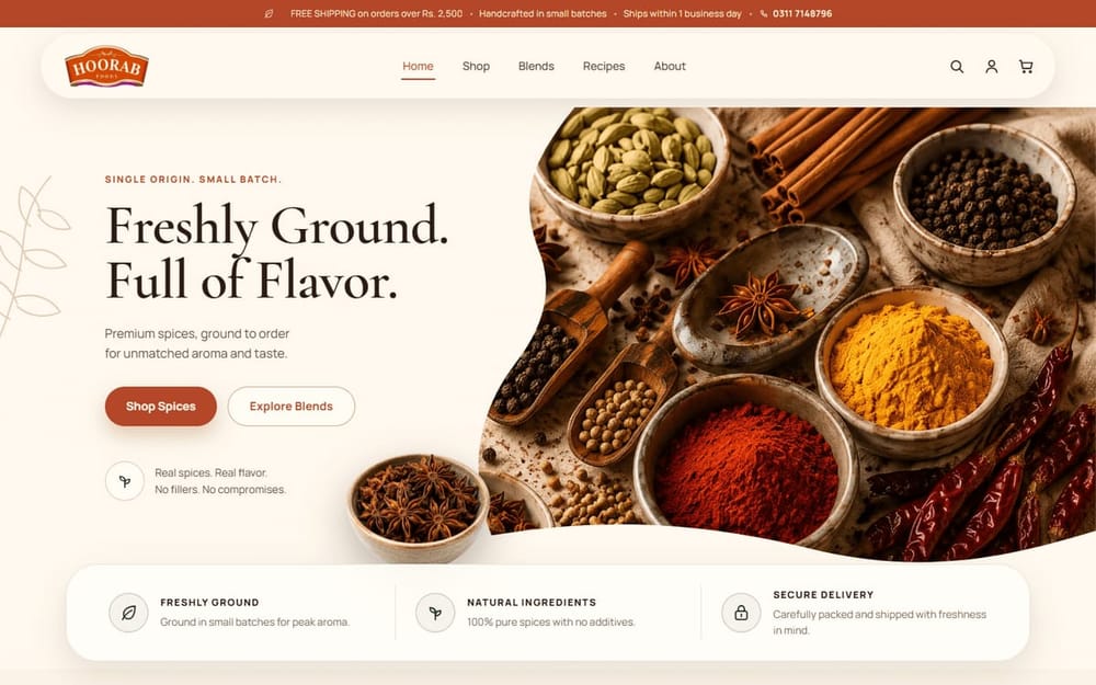 HOORAB Foods ground spices store homepage
