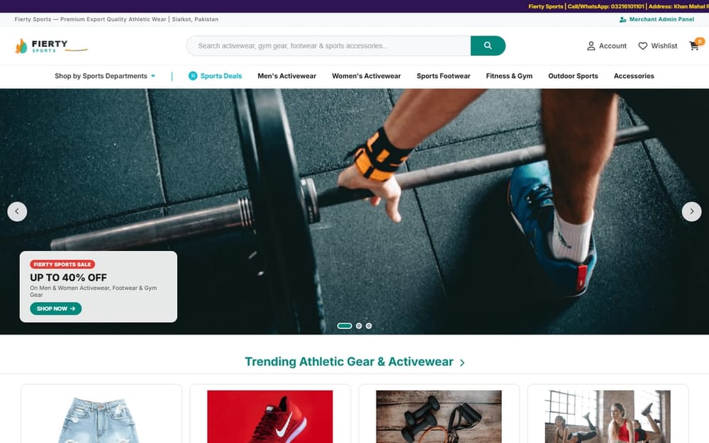 Fierty Sports athletic wear store homepage