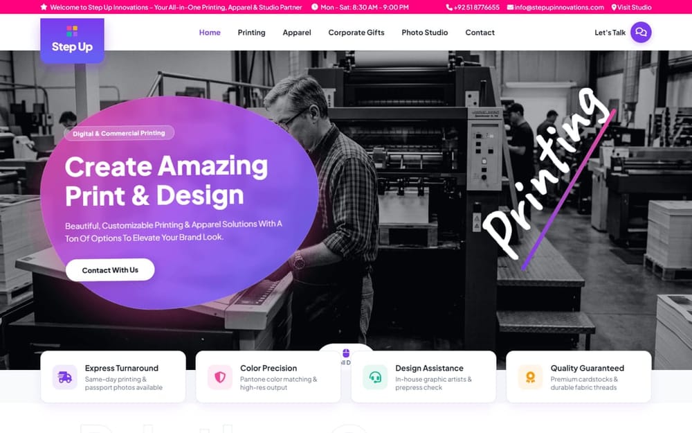 Step Up Innovations commercial printing homepage